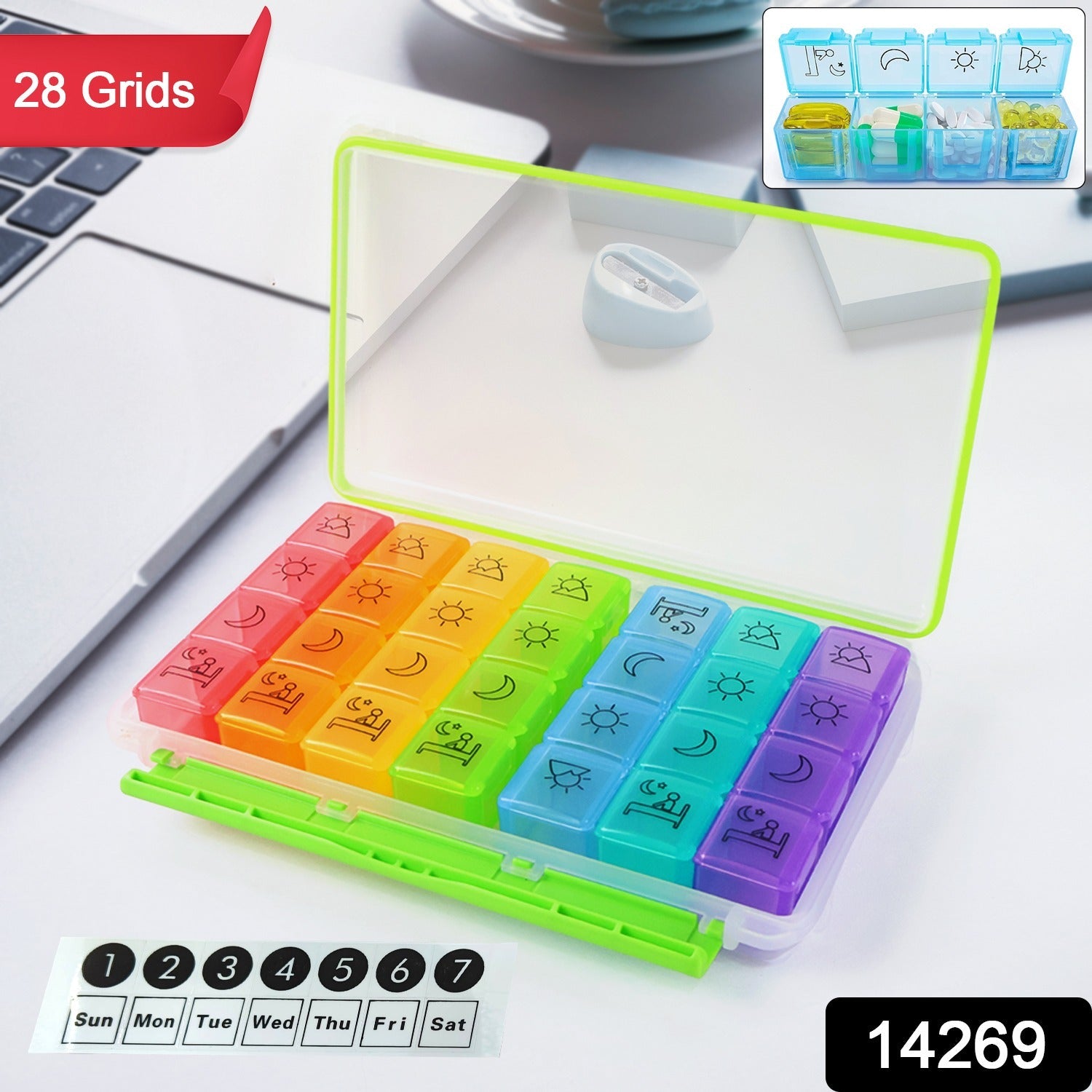 Color-Coded 28 Grids Medicine Box  Color-Coded 28 Grids Medicine Box